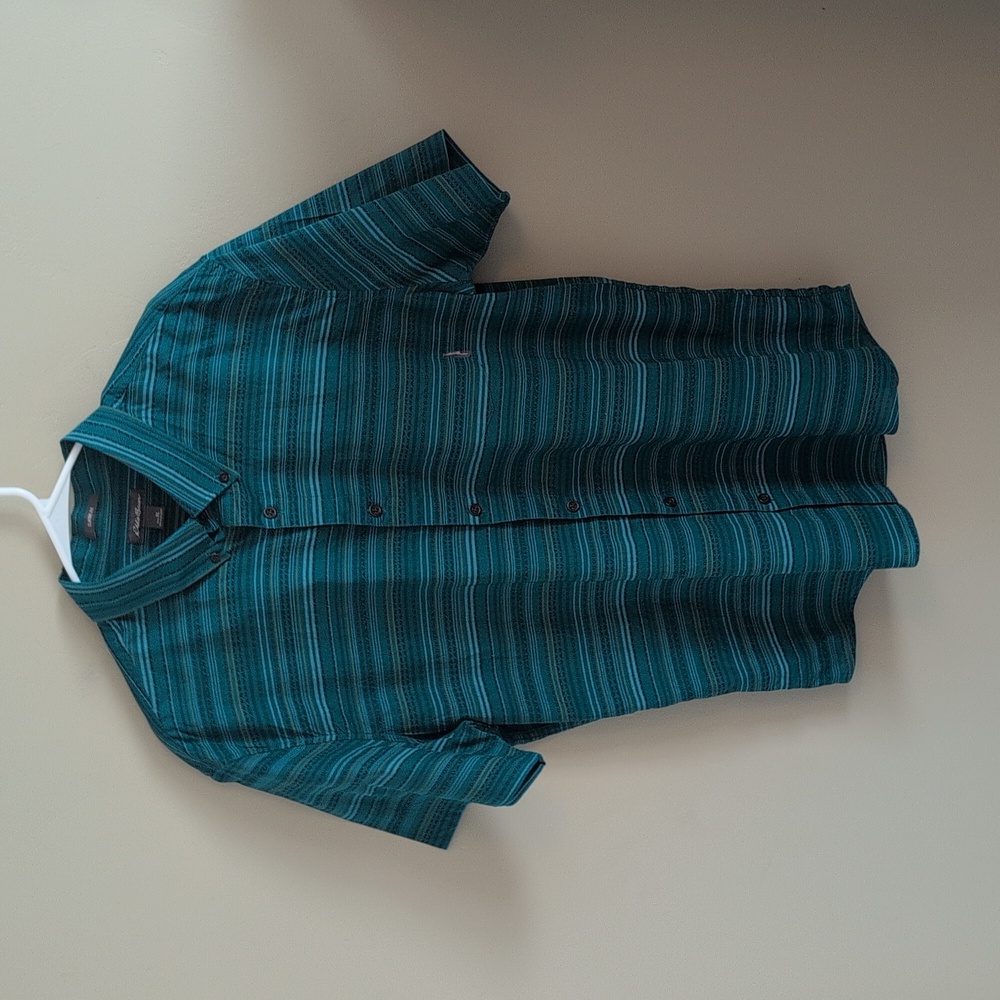 Eddie Bauer Teal and Black Striped Shirt